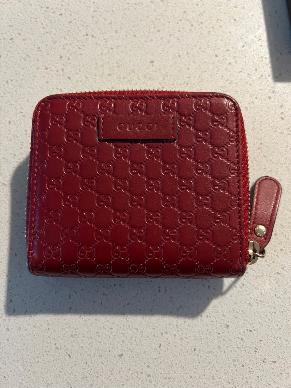 Gucci Red Embossed GG Zip Card Holder